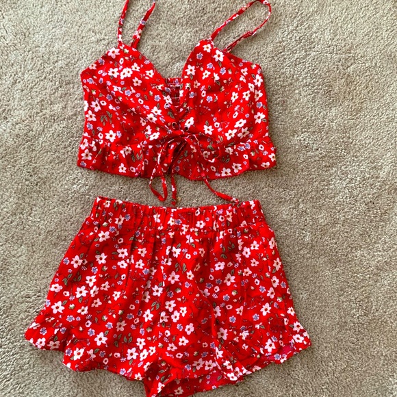Red Floral Two Piece Set - Picture 1 of 2